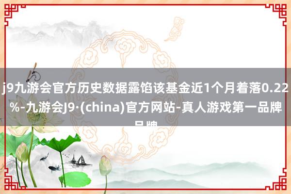 j9九游会官方历史数据露馅该基金近1个月着落0.22%-九游会J9·(china)官方网站-真人游戏第一品牌